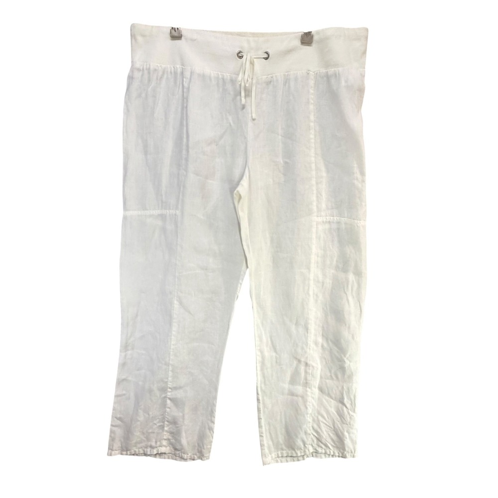 Eileen Fisher Organic Linen Pants Womens L White Pull On Relaxed Straight Resort